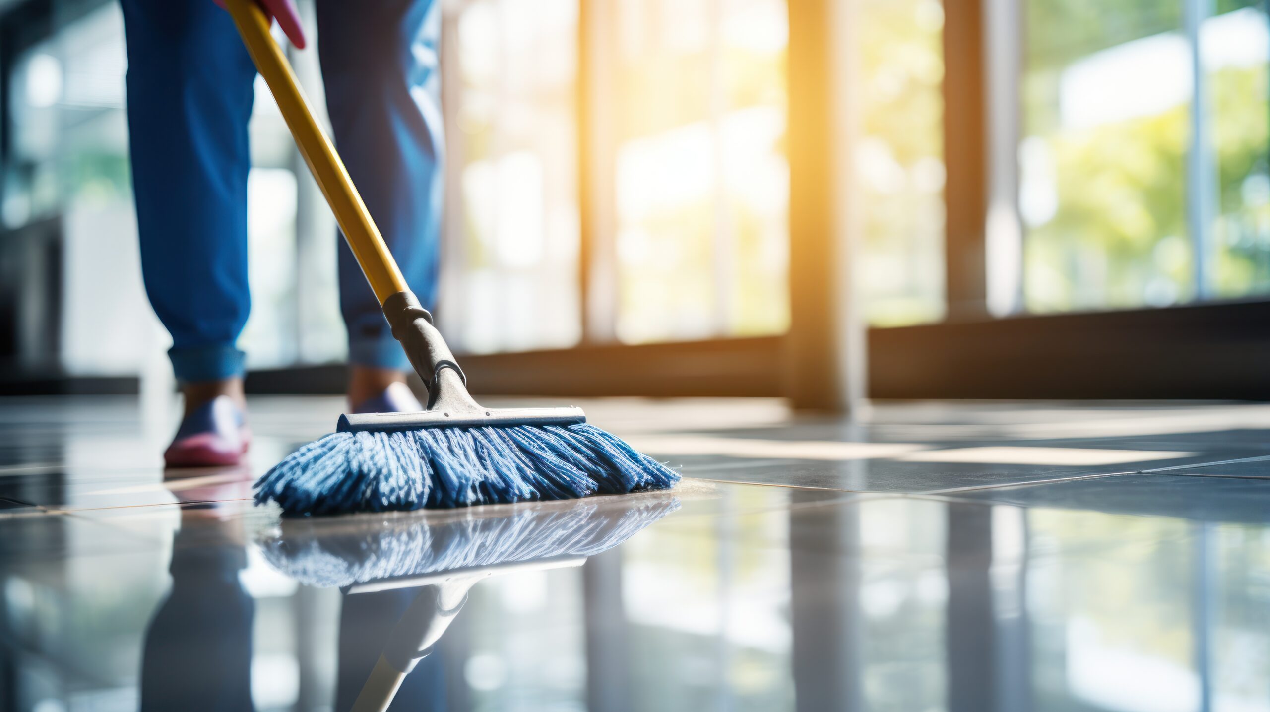 Person cleaning a window with squeegee Ne vous souciez plus de la propreté de vos locaux : on s’en occupe pour vous